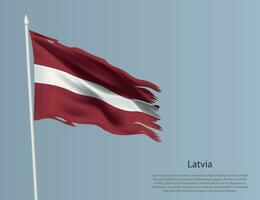 en lambeaux nationale drapeau de Lettonie. ondulé déchiré en tissu sur bleu Contexte vecteur
