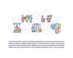 Types de congé de maternité icônes de ligne de concept avec texte vecteur