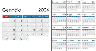 calendrier 2024 sur italien langue, la semaine début sur dimanche vecteur