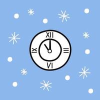 horloge de noël sur un fond carré bleu - illustration couleur. nouvel an, vacances, hiver. temps vecteur