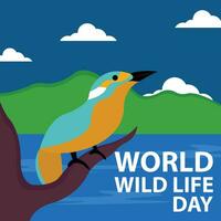 illustration vecteur graphique de des oiseaux repos sur des arbres par le lac, parfait pour international jour, monde sauvage la vie jour, célébrer, salutation carte, etc.