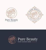 création de logo de femme de salon de beauté avec badge cercle vecteur