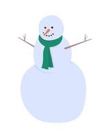 bonhomme de neige avec écharpe objet vectoriel couleur semi plat