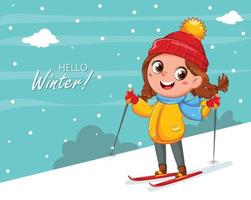 ski enfant, personnage de dessin animé mignon fille skieur vecteur
