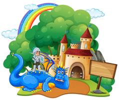 Scène de château avec chevalier et dragon vecteur
