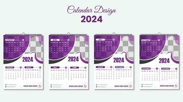 Nouveau année bureau calendrier 2024 modèle avec Créatif formes. mur calendrier modèle pour Nouveau an. pro vecteur