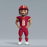 3d dessin animé mignonne Jeune américain Football joueur dans uniforme. vecteur