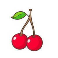 mignonne Cerise dessin animé. main tiré fruit concept icône conception. isolé blanc Contexte. plat vecteur illustration.