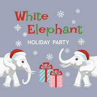 invitation à le blanc l'éléphant Noël faire la fête. mignonne affiche modèle pour le blanc l'éléphant cadeau échange jeu. vecteur illustration.