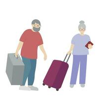 personnes âgées couple avec les valises, isoler sur blanc, plat vecteur, sans visage illustration, grands-parents en voyageant vecteur