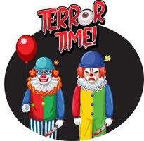 badge du temps de la terreur avec deux clowns effrayants vecteur