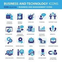 affaires et la gestion icône ensemble. Icônes pour direction, travail en équipe, emploi et travail, statistiques, analytique et publicité. plat vecteur illustration. bleu icône pour affaires collection