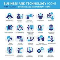 affaires et la gestion icône ensemble. Icônes pour direction, travail en équipe, emploi et travail, statistiques, analytique et publicité. plat vecteur illustration. bleu icône pour affaires collection