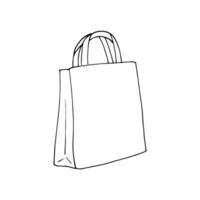 achats papier sac. livraison sac esquisser sur une blanc isolé Contexte. papier sac pour épicerie achats. le déjeuner emballer. centre commercial ventes, acheter dans magasin, cadeau paquet, vecteur