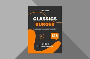 modèle de conception de flyer de restaurant burger. modèle de conception de dépliant d'affiche de menu de nourriture spéciale. modèle a4, conception de brochure, couverture, dépliant, affiche, prêt à imprimer vecteur