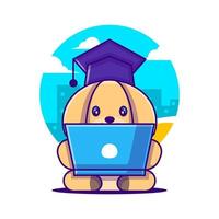 chien mignon travaillant avec une illustration de dessin animé pour ordinateur portable. concept de style cartoon plat animal et éducation vecteur