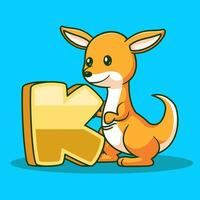 alphabet lettre k pour kangourou dessin animé vecteur icône illustration