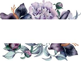 aquarelle Cadre de violet rose lis fleurs isolé sur blanche. gothique floral pivoine feuillage illustration main dessiné. gothique mariage décoration dans ancien style. élément pour invitation, paquet vecteur