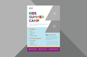 modèle de flyer de camp d'enfants heureux. conception de dépliant d'affiche de camp d'été pour enfants. modèle a4, conception de brochure, couverture, dépliant, affiche, prêt à imprimer vecteur