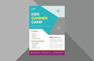 modèle de flyer de camp d'enfants heureux. conception de dépliant d'affiche de camp d'été pour enfants. modèle a4, conception de brochure, couverture, dépliant, affiche, prêt à imprimer vecteur