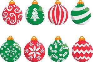 ensemble de Nouveau année des balles, Noël décorations collection, Noël ornements pour Noël, joyeux joyeux Noël carte avec paquet des balles vecteur