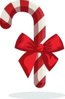 sucré canne Noël avec arc et feuilles, douces cannes Noël avec décoration, canne Noël avec arc ruban pendaison vecteur