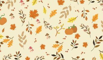modèle sans couture avec des glands et des feuilles de chêne d'automne en orange, beige, marron et jaune. parfait pour le papier peint, le papier cadeau, les motifs de remplissage, l'arrière-plan de la page Web, les cartes de voeux d'automne. vecteur