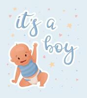 vecteur carte postale ou bannière avec une nouveau née garçon et caractères une inscription ses une garçon.