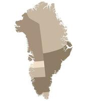 Groenland carte. carte de Groenland divisé dans cinq Régions. vecteur