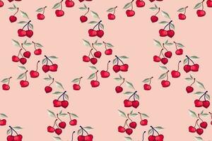 rétro sans couture modèle avec Créatif cerise. vecteur main tiré esquisser. été baies, des fruits, feuilles, Contexte imprimer. des fruits illustration sur une lumière beige Contexte. conception pour mode, en tissu