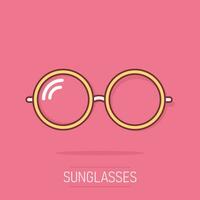 icône de lunettes de soleil de dessin animé de vecteur dans le style comique. pictogramme d'illustration de signe de lunettes. concept d'effet d'éclaboussure d'entreprise de lunettes de soleil.
