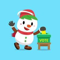 dessin animé Noël bonhomme de neige en mettant vote papier dans le scrutin boîte vecteur