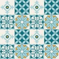 arabe géométrique mosaïque imprimable sans couture modèle avec abstrait marocain impression dans bleu et Orange couleurs. Ramadan kareem traditionnel islamique art illustration Contexte vecteur