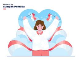 illustration une femme heureuse célébrant la journée d'engagement de la jeunesse indonésienne le 28 octobre. peut être utilisé pour la carte de voeux, l'affiche, la carte postale, la bannière, le web, les médias sociaux, l'impression. vecteur