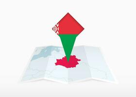 biélorussie est représenté sur une plié papier carte et épinglé emplacement marqueur avec drapeau de biélorussie. vecteur