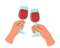 mains avec verres à vin vecteur