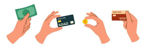 crédit cartes et argent dans le mains ensemble vecteur