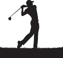 le golf balançoire joueur pose vecteur silhouette noir couleur, blanc Contexte dix