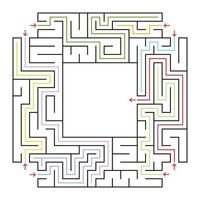 un labyrinthe carré. choisissez le bon chemin pour entrer au centre du labyrinthe. illustration isolée de vecteur plat simple. avec une place pour vos dessins. avec la réponse.