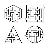 un ensemble de labyrinthes pour les enfants. un carré, un cercle, un hexagone, un triangle. illustration vectorielle plane simple isolée sur fond blanc. vecteur