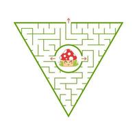 labyrinthe vert triangulaire. trouver la bonne sortie du labyrinthe. illustration vectorielle plane simple isolée sur fond blanc. avec un personnage mignon de bande dessinée. vecteur