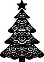 griffonnage ligne minuscule Noël arbre vecteur illustration de main tiré grandes lignes silhouettes conception sur blanc Contexte