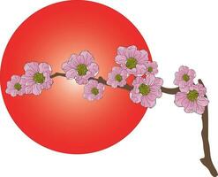 abstrait le rose fleur sur branche avec rouge cercle Contexte vecteur