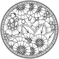 motif circulaire en forme de mandala avec fleur pour henné, mehndi, tatouage, décoration. vecteur