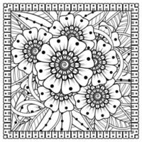 esquisser le motif de fleurs carrées dans le style mehndi pour la page du livre de coloriage vecteur