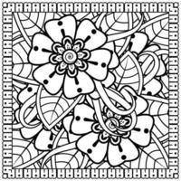 esquisser le motif de fleurs carrées dans le style mehndi pour la page du livre de coloriage vecteur