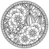 motif circulaire en forme de mandala avec fleur pour henné, mehndi, tatouage, décoration. vecteur