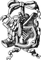 pilastre panneau symbole est une lyre, ancien gravure. vecteur