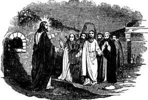 Jésus parle à Dix lépreux ancien illustration. vecteur