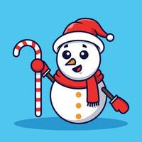mignonne bonhomme de neige en portant bonbons vecteur dessin animé illustration isolé